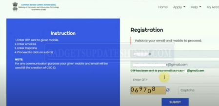 CSC New Registration 2020 email otp verify