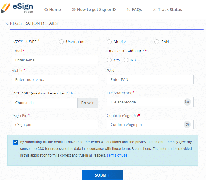 CSC eSign Registration details
