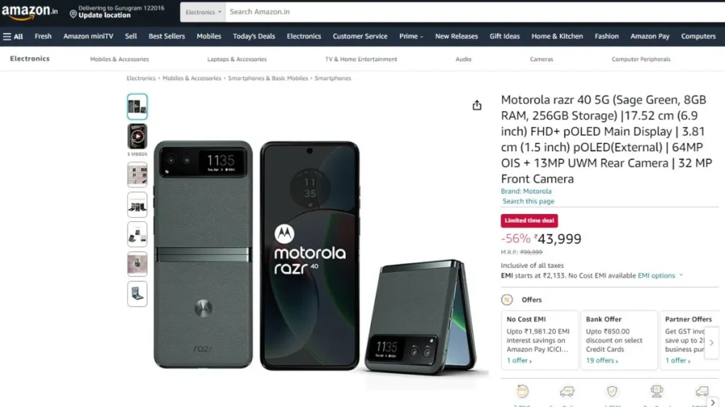 Check price of Motorola Razr 40 5G smartphone via Amazon