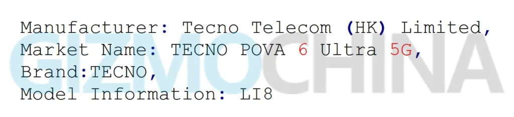 Details of Tecno Pova 6 Ultra 5G